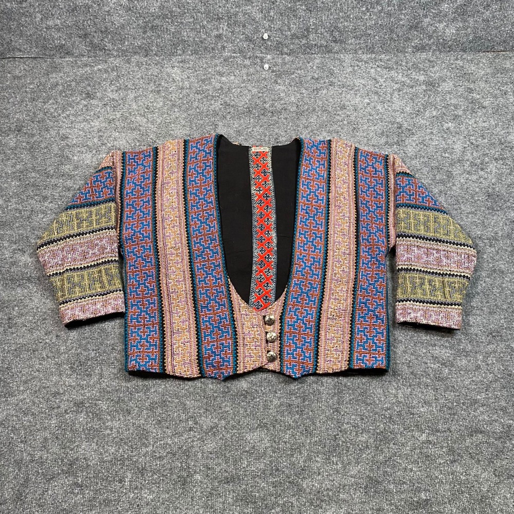 Vintage Thai Cotton Embroidered Cropped Jacket Multicolor Geometric Woven Boho